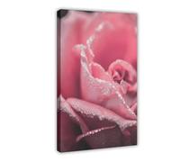 NCUDANK Poster su tela con rose rosa con gocce di rugiada, decorazione per camera da letto, ufficio, stanza, regalo, 40 x 60 cm