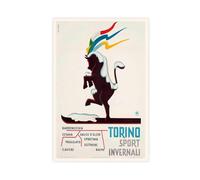 NCUDANK Poster su tela, motivo: Torino, Italia, sport invernali, stile vintage, decorazione per camera da letto, ufficio, camera da letto, regalo, 30 x 45 cm