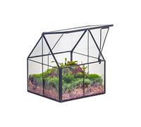 NCYP 10,8x10,8x12,5 cm Mini Terrario per Piante in Vetro Geometrico con Coperchio, Fioriera Nera per Piccole Piante Succulente, Decorazione da Tavolo per Ufficio Domestico Fatta a Mano (Solo Terrario)