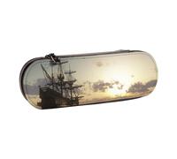 Nddcedew Astuccio carino per bambini adolescenti in pelle con cerniera sacchetto nave nel lago tramonto stampa studente cancelleria borsa portapenne custodia portatile organizzatore di stoccaggio,