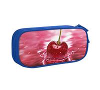 NDDCEDEW Astuccio divertente con ciliegie rosse stampate, grande capacità, astuccio per studenti astuccio carino per ragazze e ragazzi adolescenti astuccio per la scuola nero, blu, rosa, Blu, Taglia
