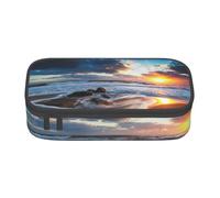 NDDCEDEW Bellissimo astuccio con stampa di alba sul mare, grande capacità, con cerniera, astuccio per studenti, astuccio carino per ragazze e ragazzi adolescenti astuccio per la scuola, Nero , Taglia