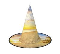 NDDCEDEW Cappelli dorati del mago della strega dei cappelli di Halloween della stampa della spiaggia del tramonto per il cosplay delle feste