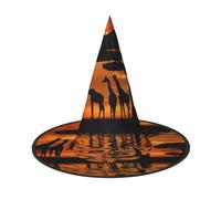 NDDCEDEW Cappelli maghi della strega dei cappelli di Halloween della stampa dell'albero maestoso della giraffa dell'Africa per il cosplay delle feste