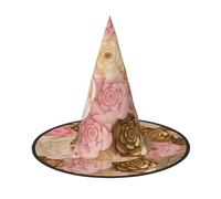 NDDCEDEW Fiori bianchi rosa dell'oro della stampa cappelli di Halloween della strega dei cappelli del mago per il cosplay delle feste