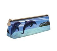 NDDCEDEW Jumping Whale Stampa Piccolo Astuccio In Pelle Con Cerniera Sacchetto di Cancelleria Sacchetto Portapenne Caso Portatile Storage Organizer, bianco, Taglia unica, Astuccio per trucchi