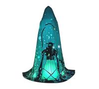 NDDCEDEW Mantello con cappuccio con stampa di lucciole e lanterna per adolescenti lunghezza pavimento mantello con cappuccio