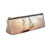 NDDCEDEW Piccolo astuccio bianco con stampa di nave a vela al tramonto, in pelle, con cerniera, astuccio per cancelleria, portapenne, organizer portatile, bianco, Taglia unica, Astuccio per trucchi