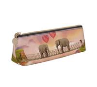 NDDCEDEW Piccolo astuccio in pelle con stampa elefante su un ponte, astuccio con cerniera, astuccio per cancelleria, portapenne, organizer portatile, bianco, Taglia unica, Astuccio per trucchi