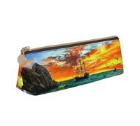 NDDCEDEW Pirate Ship in The Sunset Stampa Piccolo Astuccio In Pelle Con Cerniera Sacchetto Cancelleria Sacchetto Portapenne Caso Portatile Storage Organizer, bianco, Taglia unica, Astuccio per trucchi