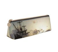 NDDCEDEW Ship in The Lake Tramonto Stampa Piccolo Astuccio In Pelle Con Cerniera Sacchetto di Cancelleria Sacchetto Portapenne Custodia Portatile Storage Organizer, bianco, Taglia unica, Astuccio per