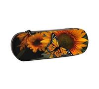 Nddcedew Simpatico astuccio per bambini, in pelle, con cerniera, motivo girasole con stampa di farfalle, per studenti, cancelleria per studenti, portapenne, organizer portatile, Nero , Taglia unica,