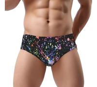NDDCEDEW Slip da uomo a triangolo con stampa colorata a vita bassa, morbido, traspirante, assorbe il sudore (S-3XL), Nero , S