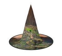 NDDCEDEW Villaggio sulla cima della collina stampa cappelli di Halloween strega mago cappelli per feste cosplay