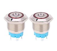 NDNCZDHC 2Pcs Push Button Switch, 12-24VDC Self Reset Push Button Switch with Light Power Pattern 16mm Round 4PIN 1NO (Rossa)