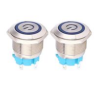 NDNCZDHC 2Pcs Push Button Switch, 12-24VDC Self Reset Push Button Switch with Light Power Pattern 16mm Round 4PIN 1NO (Blu)