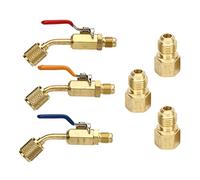 NDNCZDHC 6PCS Refrigerant Angled Compact Ball Valve Fit for R410A R134A R12 R22 R502 AC HVAC Refrigeration Charging Hoses