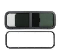 NDNCZDHC 900x300mm Round Angle Sliding RV Window Black Tempered Glass Shade Window for Campers Trailer