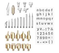 NDNCZDHC Wood Burning Pyrography Kit 26Pcs Pyrography Tips Wood Burning Soldering Chiseled Tips Handmade Leather Carving Iron Tip with 2Pcs Various Letters Numbers And Symbols