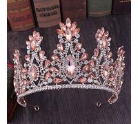 NDRFAWY Diadema con diamanti in oro rosa con cristalli rosa diadema corona grande strass diadema velo tiara da sposa fasce per capelli accessori per capelli da sposa