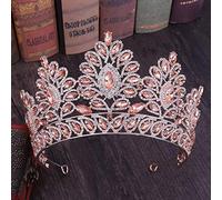 NDRFAWY Diadema con diamanti rosa oro rosa grande strass diadema corona champagne cristallo diadema velo tiara fascia per capelli accessori per capelli da sposa