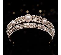 NDRFAWY Diamante Tiara Retro Cristallo Perle Rotonde Diadema Nuziale Corona Nobile Strass Concorso Diadema Sposa Fasce per capelli Accessori per capelli da sposa