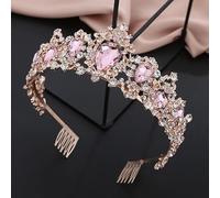 NDRFAWY Tiara per capelli da donna, splendida corona di cristallo rosa, diadema regina reale, fasce per capelli per ragazze, balli, corone da sposa, diadema, gioielli per capelli da sposa, oro