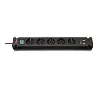 NDS Ciabatta Bremounta 5 vie con 2 prese di ricarica USB Nero 3,00 m TYPE F