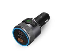 NEDIS Kfz Audio FM Transmitter | Fest | freisprechend | 1" | Amber Screen | Bluetooth® | PD 18 W/PD 24 W | Schnellladung | Bass Boost | Google Assistant/Siri | Schwarz