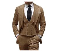 NDSJAIE Abito da testimone dello Sposo Completo da Uomo 3 Pezzi in Velluto a Coste, Blazer, Gilet e Pantaloni for Eventi aziendali, Matrimoni, Banchetti Feste per Il Matrimonio(Khaki,L(US40)(EU50))