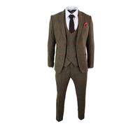 NDSJAIE Abito da testimone dello Sposo Completo da Uomo a Quadri con Giacca, Gilet e Pantaloni a Due Bottoni per Il Matrimonio(Brown,L)