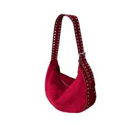 NDSJAIE Borsa a tracolla con rivetti Borsa a tracolla di lusso con borchiata Borse a nuvola rivetto vuoto for borsa da donna a in pelle scamosciata finta Ideale quotidiani(Red)