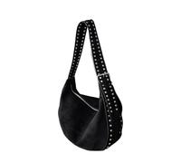 NDSJAIE Borsa a tracolla con rivetti Borsa a tracolla di lusso con borchiata Borse a nuvola rivetto vuoto for borsa da donna a in pelle scamosciata finta Ideale quotidiani(Black)
