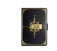 NDSJAIE Diario chiuso a chiave Quaderno con password retrò A5 lucchetto, diario, taccuino, viaggiatore creativo, bussola, registro, blocco note for studenti, cancelleria, annotazioni segrete(Black)