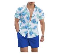 NDSJAIE Set Camicia da Spiaggia Camicia da Uomo Pantaloncini Set Stampa Manica Corta Pantaloni Spiaggia Casual Vacanza Strada in Stile Hawaiano per Le Vacanze(Color 3,3XL)