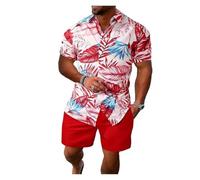 NDSJAIE Set Camicia da Spiaggia Camicia da Uomo Pantaloncini Set Stampa Manica Corta Pantaloni Spiaggia Casual Vacanza Strada in Stile Hawaiano per Le Vacanze(Color 9,4XL)