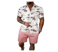 NDSJAIE Set Camicia da Spiaggia Camicia da Uomo Pantaloncini Set Stampa Manica Corta Pantaloni Spiaggia Casual Vacanza Strada in Stile Hawaiano per Le Vacanze(Color 4,L)