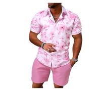 NDSJAIE Set Camicia da Spiaggia Camicia da Uomo Pantaloncini Set Stampa Manica Corta Pantaloni Spiaggia Casual Vacanza Strada in Stile Hawaiano per Le Vacanze(Color 5,XL)