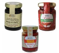 Nduja Honey + Crema Peperoncino + Mousse di Cipolla / Idea Regalo Gourmet con Sapori Raffinati - Autentica Salsa Gourmet Artigianale - Delizie Vaticane di Tropea (3x 90gr)