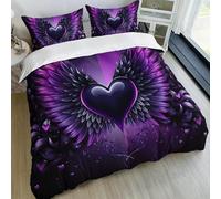 NDXRWDZR Copripiumino Singolo Bambino 135x200 cm Cuore Viola Con Le Ali Set di Biancheria da Letto con Cerniera Nascosta Microfibra de Morbido Traspirante Set Copripiumini e 2 Federe 50x80 cm