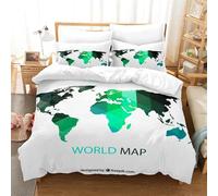 NDXRWDZR Copripiumino Singolo Bambino 135x200 cm Mappa Del Mondo Bianco Set di Biancheria da Letto con Cerniera Nascosta Microfibra de Morbido Traspirante Set Copripiumini e 2 Federe 50x80 cm