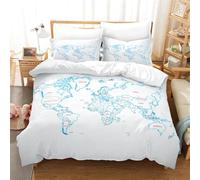 NDXRWDZR Copripiumino Singolo Bambino 135x200 cm Mappa Del Mondo Bianco Set di Biancheria da Letto con Cerniera Nascosta Microfibra de Morbido Traspirante Set Copripiumini e 2 Federe 50x80 cm