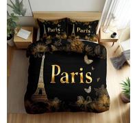 NDXRWDZR Copripiumino Singolo Bambino 135x200 cm Torre Eiffel Nera Set di Biancheria da Letto con Cerniera Nascosta Microfibra de Morbido Traspirante Set Copripiumini e 2 Federe 50x80 cm