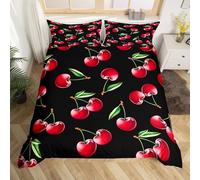 NDXRWDZR Copripiumino una Piazza e Mezza 200x200 cm Adolescente Ciliegia Rossa Set Biancheria da Letto con Cerniera Nascosta Morbido Traspirante Microfibra Set Copripiumini e 2 Federe 50x80 cm
