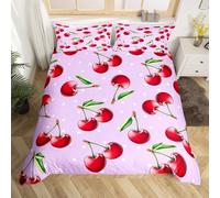 NDXRWDZR Copripiumino una Piazza e Mezza 200x200 cm Adolescente Ciliegia Rossa Set Biancheria da Letto con Cerniera Nascosta Morbido Traspirante Microfibra Set Copripiumini e 2 Federe 50x80 cm