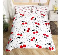 NDXRWDZR Copripiumino una Piazza e Mezza 200x200 cm Adolescente Ciliegia Rossa Set di Biancheria da Letto con Cerniera Nascosta Morbido Traspirante Microfibra Set Copripiumini e 2 Federe 50x80 cm