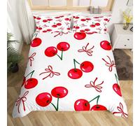 NDXRWDZR Copripiumino una Piazza e Mezza 200x200 cm Adolescente Ciliegia Rossa Set di Biancheria da Letto Cerniera Nascosta Morbido Traspirante Microfibra Set Copripiumini e 2 Federe 50x80 cm