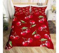 NDXRWDZR Copripiumino una Piazza e Mezza 200x200 cm Adolescente Ciliegia Rossa Set di Biancheria da Letto Cerniera Nascosta Morbido Traspirante Microfibra Set Copripiumini e 2 Federe 50x80 cm