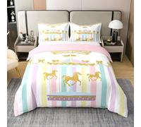 NDXRWDZR Copripiumino una Piazza e Mezza 200x200 cm Adolescente Giostra Dorata Set di Biancheria da Letto con Cerniera Nascosta Morbido Traspirante Microfibra Set Copripiumini e 2 Federe 50x80 cm