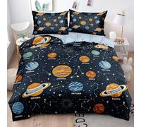 NDXRWDZR Copripiumino una Piazza e Mezza 200x200 cm Adolescente Pianeta Galassia Nero Set di Biancheria da Letto Cerniera Nascosta Morbido Traspirante Microfibra Set Copripiumini e 2 Federe 50x80 cm